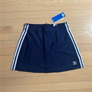 Adidas Women's Dark Blue Mini Skirt with White Stripes